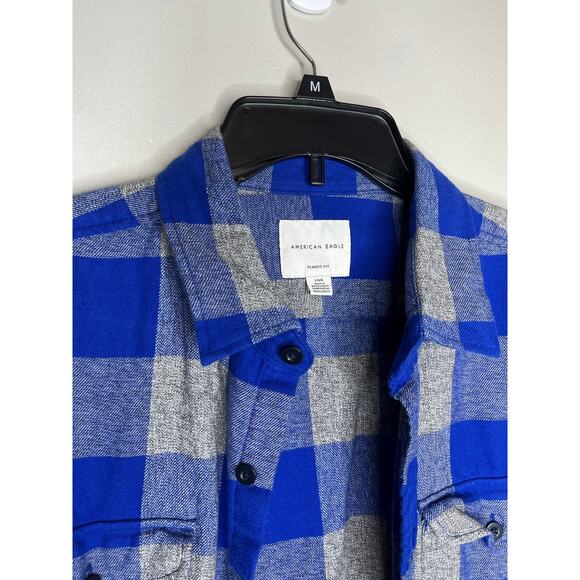 American Eagle Men’s Blue Plaid Seriously Soft Flannel Shirt Size Large - Picture 5 of 5